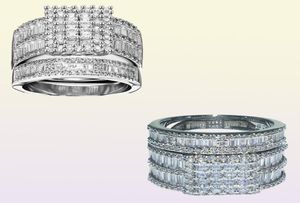 Vecalon Charm Promise Ring Set 925 Sterling Silver Princess Cut Diamond CZ noivado Rings Baia de casamento para mulheres jóias de noiva9450601