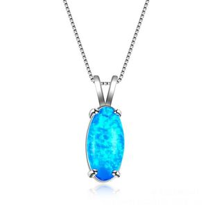 Wesela biżuteria Luckyshine 1PCS Wspaniały styl drobny niebieski owalny oryginalny opalowy kamień szlachetny srebrny moda dekolt dziecięcy naszyjnik wisior 219e