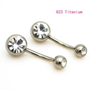 New G23 Titanium Belly Bar Rings Curved 14G Crystal Double Clear Stone Gem Fashion Body Jowting Jewelry267y