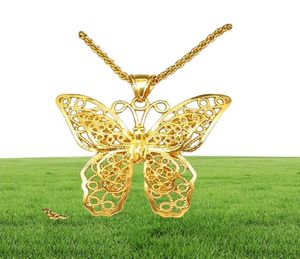 Hollow Butterfly Pendant Chain Necklace 18k Yellow Gold Filled Filigree Big Jewelry Gift2837664