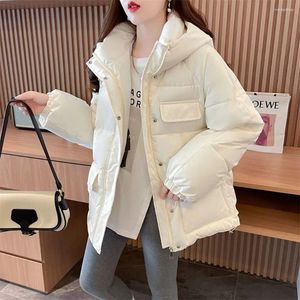 Frauen Trench Coats Wintermantel Frauen 2023 Chic Kapuze aus Baumwolljacken Lose dicker warmer Puffer Parka weiblicher Mode Reißverschluss