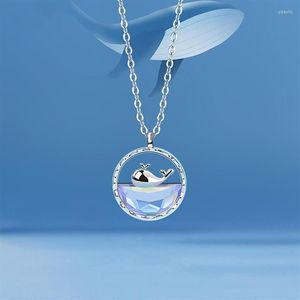 Anhänger Halsketten 925 Briefmarkenwal für Frauen Magie Farbe Blaues Meer Schlüssel Kette Ozean Serie Mode Silber Schmuck311s