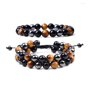 Charm Bracelets 8mm Natural Tiger Eye Stone Woven Bracelet Black Magnet Yoga Beaded For Men And Women's Jewelry Gifts