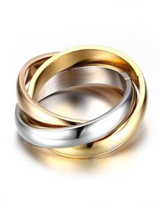 Bröllopsringar rostfritt stål tri färg trippel låsade rullande klassiska ringuppsättningar för kvinnor engagemang kvinnliga finger smycken5361136
