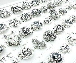 Hurtowe 50pcs/działka vintage punk pierścionki dla mężczyzn dla kobiet mody biżuterii akcesoria palec srebrna czaszka zwierzęta 6227682