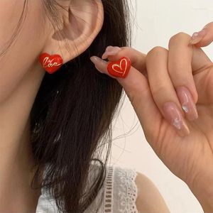 Orecchini per borchie Panjbj 925 Sterling Silver Love Heart Earrings for Women Girl Dropwise Glaze Retro Retro Versatil Gioielli Drop