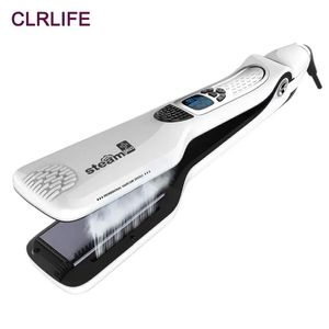 ストレートナーClrlife Steam Hair StraightEner Brush Titanium Ceramic Flat Iron Professional Electric Hair Comb Fast Hair Striaking Iron