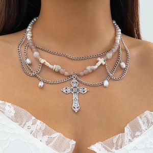 Hänghalsband purui chic naturstenpärlor imitation pärla sträng halsband för kvinnor korsa tofs choker halskedja smycken krage
