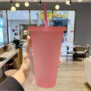 New Straw Cup Sparkling Cup Colorful Coffee Juice Straw Cup Simple and Cute Internet Celebrity Plastic Bottom Outdoor Portable Cup 231225
