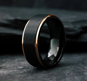 Eheringe Luxus Herren039s Schwarzer Wolframring mit Roségold-Randbeschichtung gebürstetes Band für Herrenschmuck Größe 6139923502