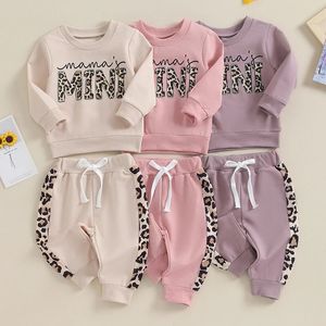 2023 09 15 Lioraitiin 0 3y Born Baby Girls Clothing Set Leter Leopard Print Lengeve Pullover Strap Pants 2 PCS Outfit 231225