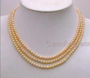 Prawdziwa drobna 3strand Natural Pink Pearls 67 mm zjednoczyć naszyjnik 17quot18quot19quot3666573