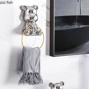 Bear Metal Handduk Rack Annular Hanger Bar Wall Storage Badrumshållare Soap Dish Box 231225