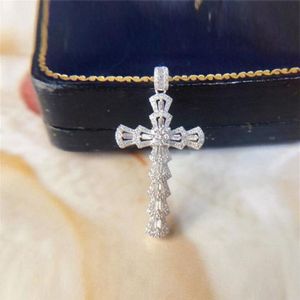 2021 Top Selling Luxury Jewelry 925 Sterling Silver T Princess Cut White Topaz CZ Diamond Cross Pendant Party Eternity Women Clavi252u