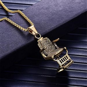 Anhänger Halsketten Mode Gold Silber Farbe Barber Shop Friseur Stuhl Sitz Halskette Schmuck Langkette Hip Hop Men248g