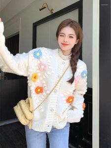 Kadın Örgü JMPRS Zarif 3d Floral Ceket Kadın Kore Tiki Tarzı Tatlı Örme Kazak Günlük All Maç Sevimli Breated
