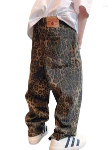Мужские джинсы с леопардовым принтом, мужские джинсовые брюки, мужские широкие брюки большого размера, уличная одежда в стиле хип-хоп, винтажная одежда, свободная повседневная одежда