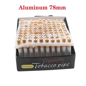 100pcs/lot Ceramic Cigarette Shape Tobacco Metal Pipe 78mm 55mm Length Hand Tobacco Pipes Snuff Tube One Hitter Bat Herb Tools Smoking Accessories