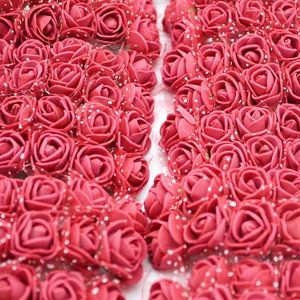 Dekorativa blommor 144st Artificial Mini Foam Rose Bouquet Wedding Flower Decoration Wreation WREATH Handgjorda simulering med garn PE -huvud