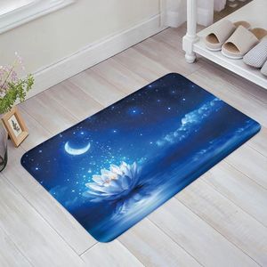 Mattor Blue Moonlight Lotus Moon Home Doormat Decoration Flanell Soft Living Room Carpet Kitchen Balkony Rugs Bedroom golvmatta