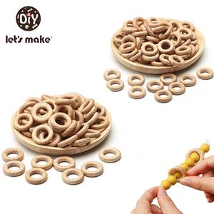 Let's Make 50pcs 25-70mm Beech Wooden Ring Teether Natural Wood DIY Bracelet Crafts Gift Teething Accessory Baby Teether Toys 231225
