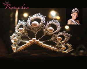 2017 Miss Universe Tiaras and Crowns Giant Big Pageant Rhinestones Pearls Miss World Crown RE484 C181120019500150