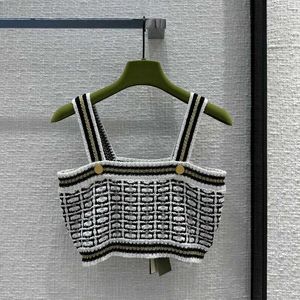 Women's T Shirts 2023 Knitted Camisole Girl Sexy Resort Style Versatile Show Skinny Plaid Color-block Bandeau Top Autumn