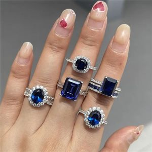 Rings fashion sapphire designer ring woman 925 sterling silver diamond blue zirconia round sqaure engagement wedding rings for women cha