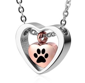 Pet Dog Paw Print Keepsake Halsband Memorial Pendant Rostfritt stål Kremeringsmycken för aska för Pet Rose Gold3691387