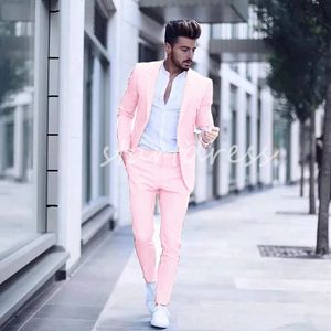 Pink Two Piece Wedding Tuxedos 2024 Satin skräddarsydd manlig busslighet kausal brudgummar kostymer groomsman bröllop bankettdräkt smala stiliga män kostymer passar man blazers