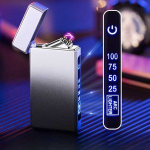 New Touch Sensitive Dual Arc Windproof USB Rechargeable Electric Lighter Personality Cigarette Accessories LED Battery Display