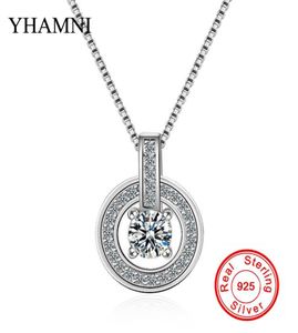 yhamni 100 925スターリングシルバーファッションラウンドクリスタルペンダントネックレスフルCZダイヤモンドチェーンジュエリーギフトDZ2234784914