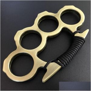 Brass Knuckles Sier Black Metal Knuckle Duster Four Finger Self Defense Sicurezza Sicurezza uomini e donne Bracciale Fitness EDC Tasca Tool Dr Dhxjl