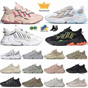 Running Shoes Ozweego Cristal Nude Cristal Pálido Branco Preto Brilhante Brilhante Pusha T Mesh Couro Mulheres Treinadores Esportes Esportes Sneakers King Push Push Pessn#