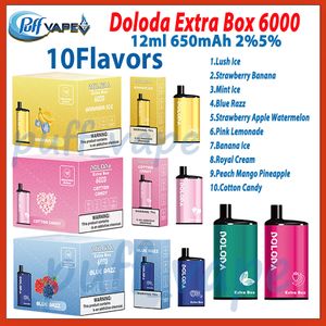 Оригинальная Doloda Extra Box 6000 Puff Ondosable E Сигареты 1,2 Ом сетчатая катушка 12 мл Pod 650MAH Аккумуляторная аккумуляторная аккумуляторная аккумулятор