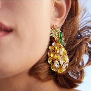 Designer de moda inteira Diamante exagerado lindo cristal colorido fofo adorável frutas de abacaxi brincos para mulheres gir226t