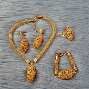 African 24K Gold For Women Wedding Gifts Etiopia Biżuteria Zestawy Kolczyki Dubai Party Małży Pierścień Pierścień Arabskie Kołnierze 201312c