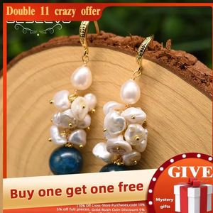 Knot GLSEEVO Original Design Handmade Dangle Drop Earrings For Women Natural Fresh Water Pearl Kyanite Fine Luxury Jewellery GE0903