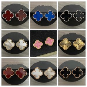 Various Women Stud Earrings Designer Titanium Steel 18K Gold Silver Mother-of-Pearl No Fading Rose Gold Studs Agate Vintage Earring valentine Wedding Gifts