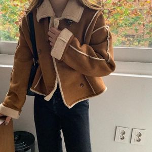 Frauenjacken Südkorea Chic Herbst und Winter Französisch Retro Reversible Design Doppelbrustes Fell Ein kurzer Mantel Frauen