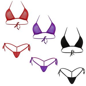 Set costumi da bagno mini micro bikini con fasciatura sexy set da donna in maglia di cotone costume da bagno trasparente biancheria intima da spiaggia lingerie erotica taglie forti S1