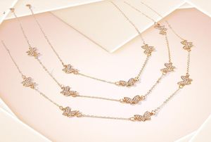 Sparkling Rhinestone Diamond Butterfly Multi Layer Choker Necklace For Women Girls Gold Color Ins Fashion Designer317N3433222