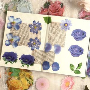 Present Wrap 40 PCS Rose Sunflower Daisy Flower Stickers Pet Transparent Dekorativ för Journal Diary Notebook Calender Card Making