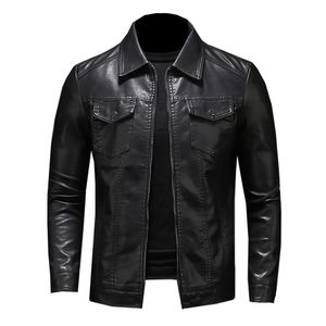 JUMPSNOW Men's Motorcycle Leather Jacket Large Size Pocket Black Zipper Lapel Slim Fit Male Spring Autumn High Quality PU Coat 231225