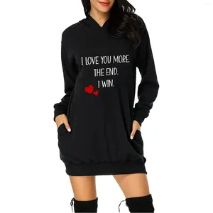 Women's Hoodies Letter Printed Hoodie Dresses Valentine'S Day Gift Bag Hip Pocket Fashion Hooded Sweatshirt Long Dress For Woman