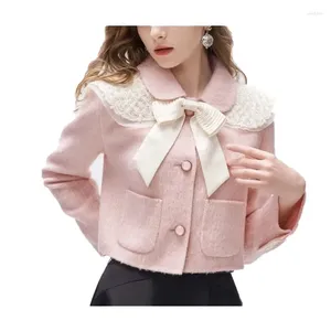 Jackets femininos VII 2023 Autumn Roupas fêmeas SonenessEmbroidered Clalar Bow com botões de miçangas para mulheres ofertas