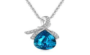 925 Sterling Silver Color Diamond Necklace For Women Short clavicle Chain Choker Penadant tårar av Saphire Stone Jewelry8301293