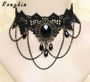 Gargantilha de renda preta gótica vintage, colar para mulheres, flor, chocker, declaração, bijuterias femininas, colares7361088