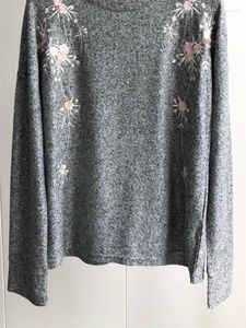 Maglioni femminili da donna Flowers ricami maglione grigio grigio colore solido signore semplici top pullover in maglieria