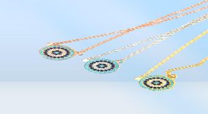 100 klassische Halskette aus 925er-Sterlingsilber, runde Scheibe, Mikropavé, bunte CZ-Türkis-Anhänger mit bösem Blick, glückliches Mädchen, Geschenkkette 7742756